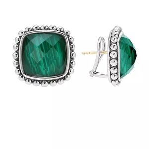 LAGOS Sterling Silver Maya Malachite Doublet Square Earrings